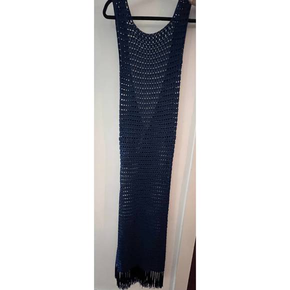 NEW S-MODE crochet fringe long dress in navy - Picture 2 of 2